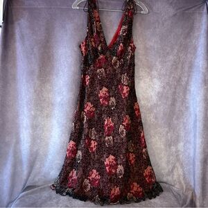 Talbots Silk Floral V-Neck Halter A-Line Y2K Dress Red Cream Women’s Size 10 NWT